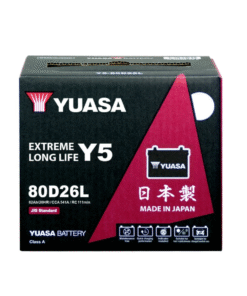 Alternative view of YUASA Y5-80D26L 62Ah Car Battery – High Power, Left Terminal